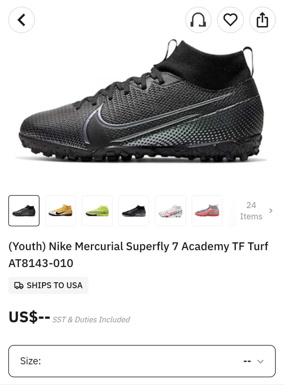 NIKE Mercurial Superfly 7 Academy TF Turf Football/Soccer Shoe, Sz 4.5Y, EUC!!! - Picture 8 of 8